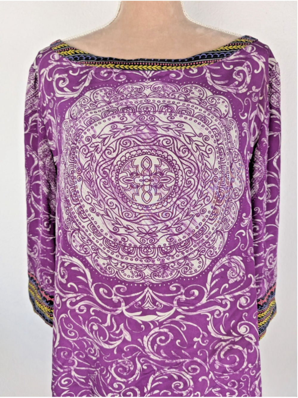 Soft Surroundings Purple Silk Tunic Top Sz XL Bohemian Peasant Scarf Print - Picture 4 of 9